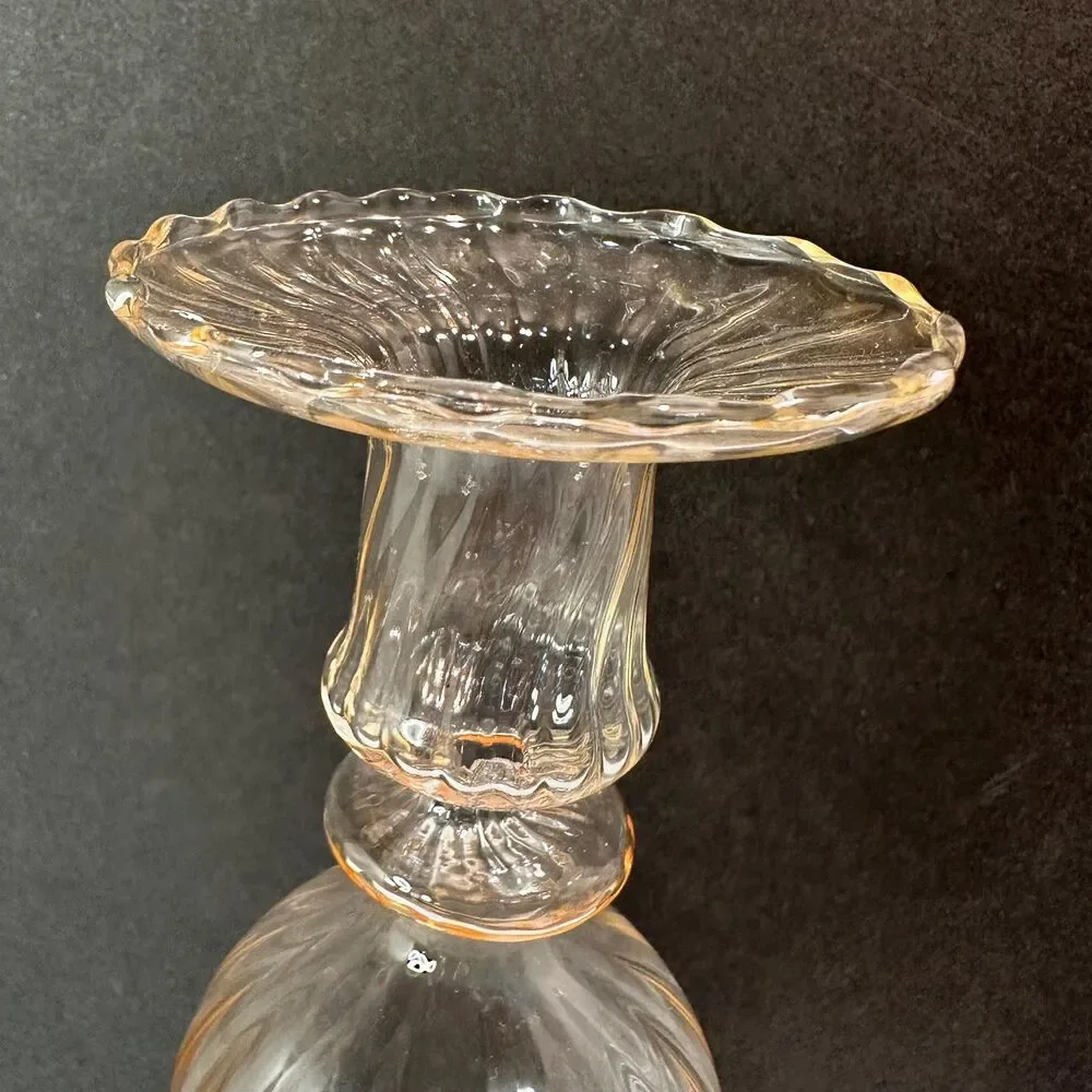 Pale Pink Optic Swirl & Ball Thin Glass Taper Candlestick Holders - Murano Style